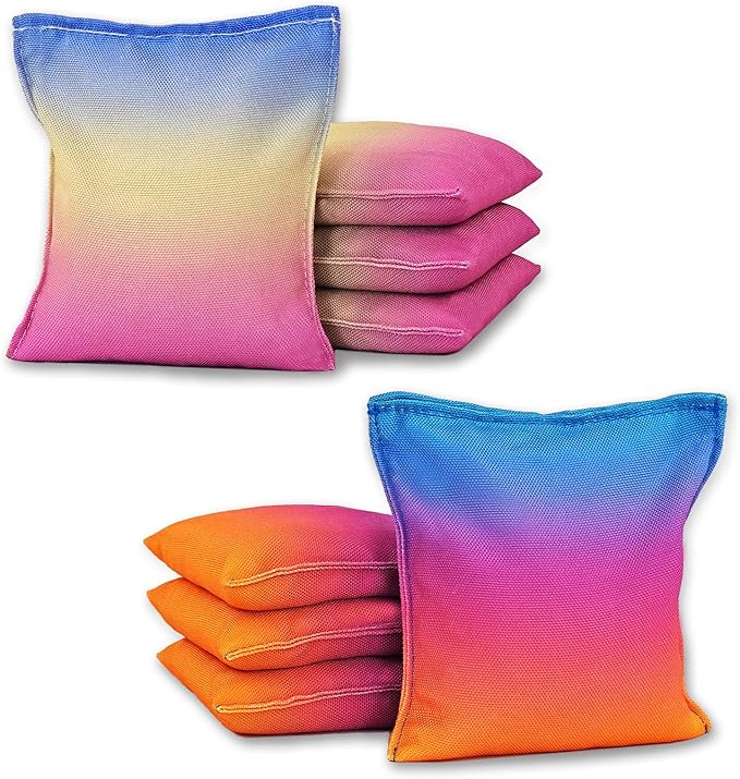Cornhole Bags Set of 8, Weather Resistant Cornhole Bean Bags with Gradient Design, Durable Modified Size Corn Hole Bags for Outdoor Tossing Games, Includes Tote Bag