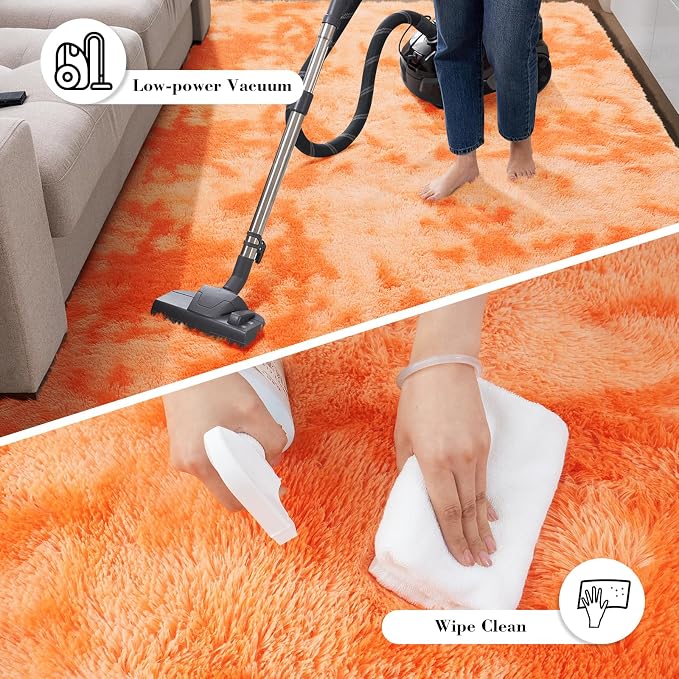 Mottling Orange Fluffy Rug Shag Area Rug 2x4 Area Rugs for Bedroom, Soft Play Mat, Indoor Floor Carpet for Teen, Preppy Dorm, Plush Aesthetic Bedside Rug