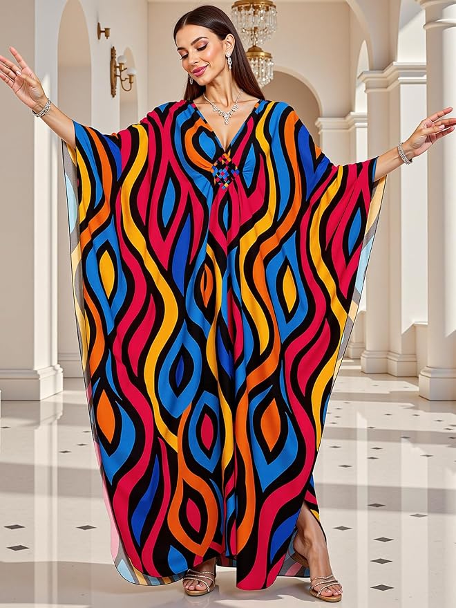 Mumu Dresses for Women Plus Size, Bohemian Kaftan Beach Cover Up Long Maxi Nightgown Soft Loungewear