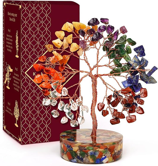 7 Chakra Crystal Tree of Life Birthday Gifts for Women, Men, Friends, Handmade Reiki Healing Crystals Tree for Home Office Decor, Positivity, Good Luck, Money, Unique Gifts for Her Mom, Dad