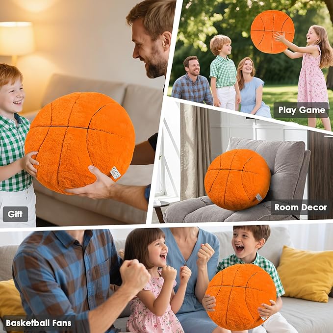 Wepop 18in Fluffy Basketball Plush Pillow, Soft Basketball Pillows, Sports Ball Plush Pillow Stuffed Toy Room Decoration and Gifts for Kids, Boys, Girls, Basketball Fans
