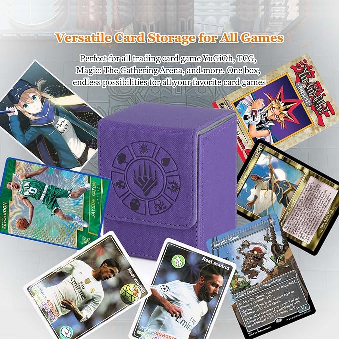 Arkeiliy Card Deck Box, 110+ Storage MTG Deck Box with 50 Pcs Card Sleeve, Collectible Trading Card Cases for Magic Commander and More (Purple)