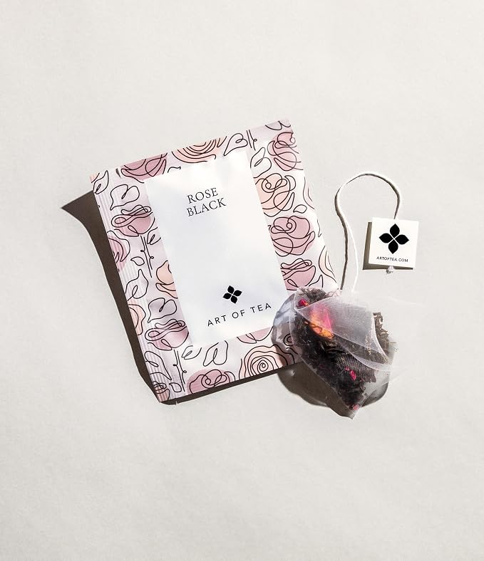 Art of Tea Rose Black Tea, 50 Count Premium Floral Black Tea Bags, Smooth Caffeinated Black Tea with Rose Petals, Gourmet Aromatic Tea Bags for Morning or Afternoon Tea
