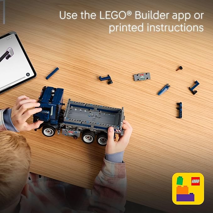 LEGO Technic Tipping Dump Truck Toy - Construction Truck Building Toy for Kids, Boys and Girls, Ages 9+ - Gift for Birthdays - W/Realistic Features - 42203