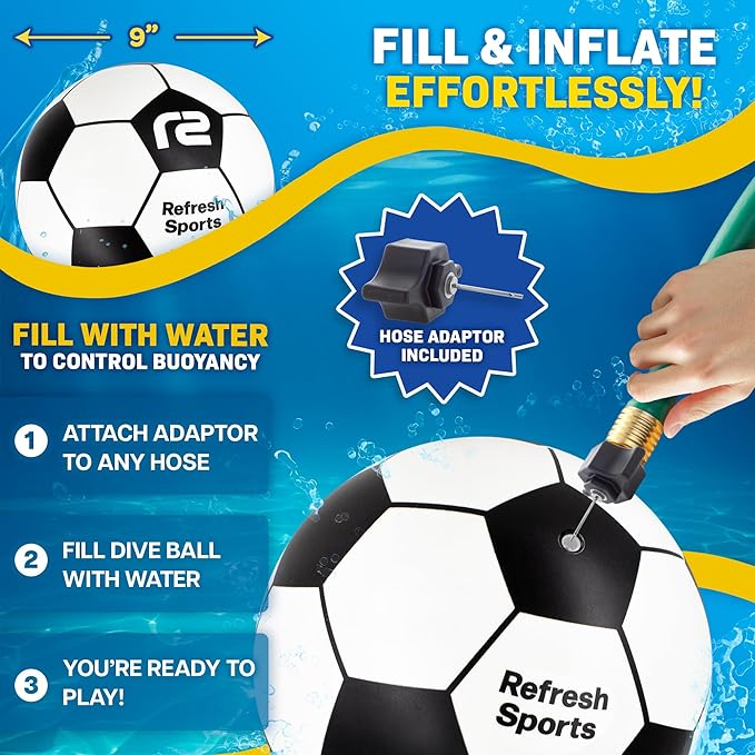 Aqua Dive Soccer Ball - Fun Underwater Pool Toys for Ages 8-12 + – Best Pool Games Outdoor Ball Game for Kids – Water Toys for Kids Summer Parties & Watermelon Beach Games - Fun Gifts For Boys & Girls