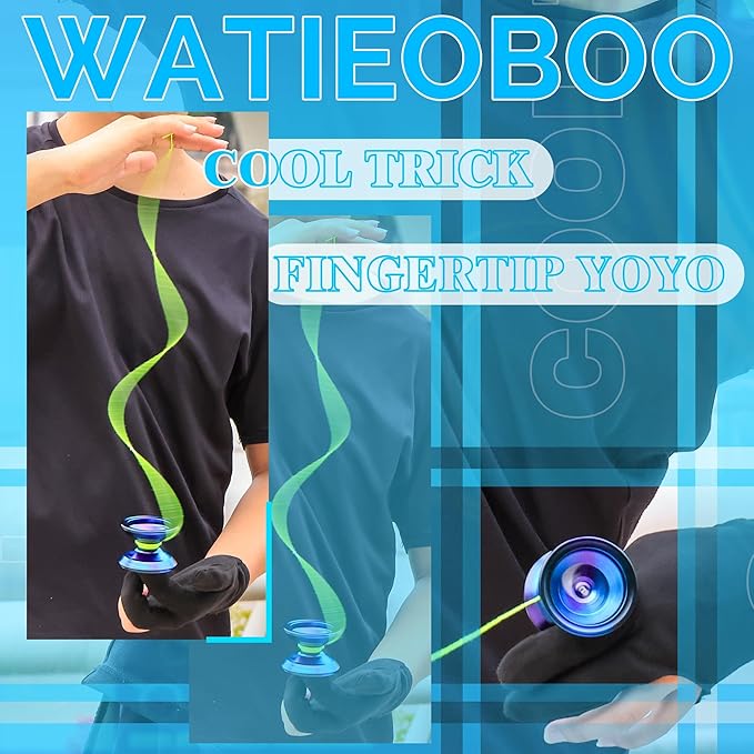 WATIEOBOO Professional Metal Responsive Yoyo for Kids & Adults, Unresponsive Bearing, Glove & 10 Yoyo Strings (Black, Blue, Purple)