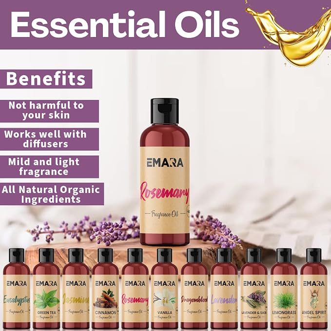 EMARA All Natural Herbal Lavender & Sage Essential Oil for Diffusers, Skin Care, Aromatherapy Fragrance Oil, Organic Therapeutic Grade 4 fl oz