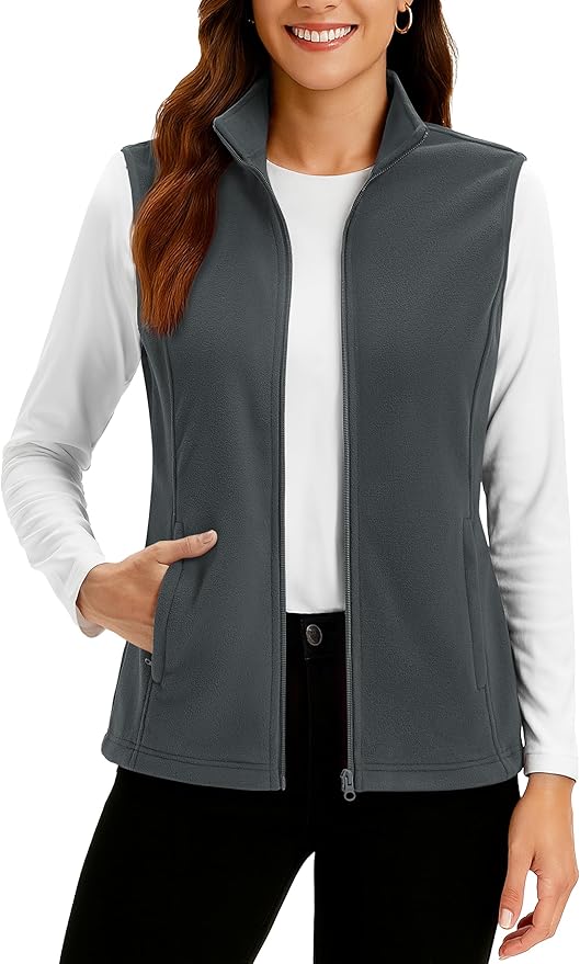 TACVASEN Women's Fleece Vest Lightweight Sleeveless Zip Jacket Outerwear | Soft Polar,Zipper Pockets,Stand Collar,Fall Winter Warm,Outdoor,Athletic,Running,Hiking,Travelling,Golf,Work