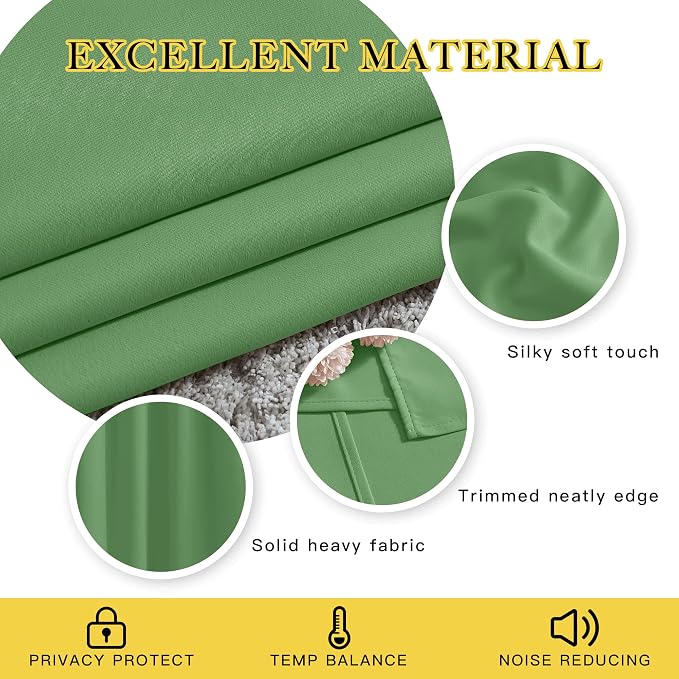NICETOWN 66 inch Forest Green Curtains for Bedroom, Blackout Curtains Thermal Window Treatment Energy Saving Solid Grommet Sound Reducing Drapes for Living Room, 2 Panels, W66 x L66