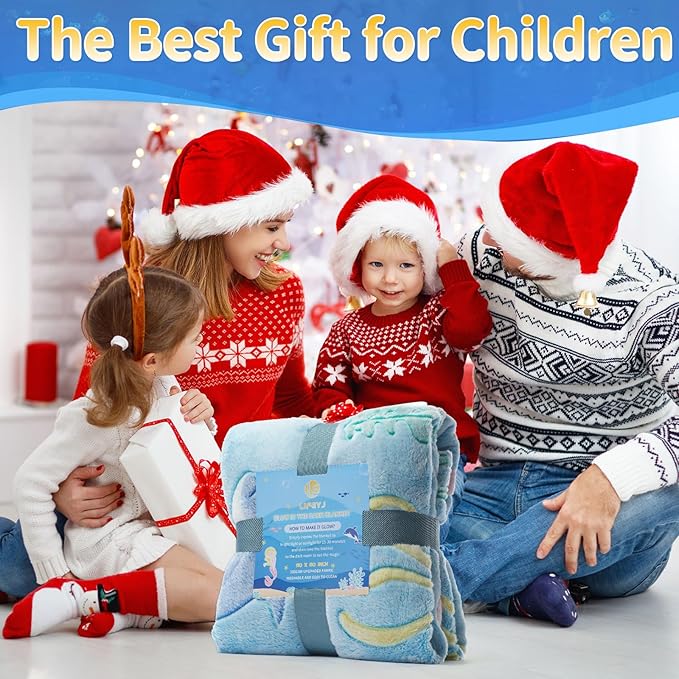 Glow in The Dark Blanket Mermaid Whale Gifts for Girls Boys,Soft Marine Life Blanket 3 4 5 6 7 8 9 10 Year Old Girl Gifts,Toddler Girls Toys Age 6-8,Valentine's Day Birthday Gifts Presents