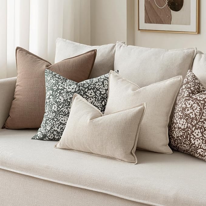 MIULEE Thick Textured Euro Sham Throw Pillow Covers 24x24 Inch Coco Brown | Set of 2, Decorative Linen Blend Pillow Cover, Flange Edge Design, Farmhouse Modern Boho Style, Bed Couch Living Room Decor