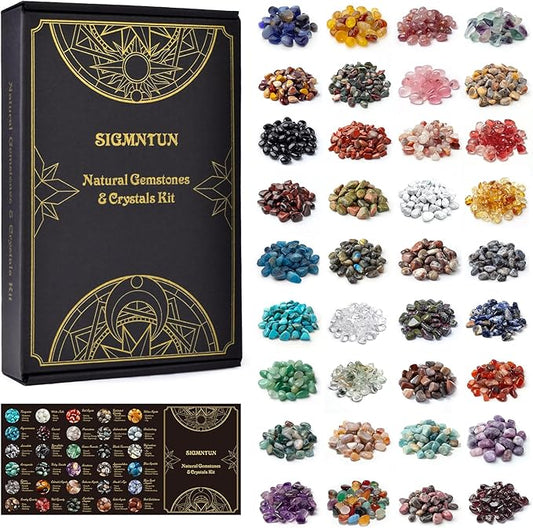 36 Varieties Healing Crystal Chips Stones Set – Christmas Gift 2.5 lbs, 0.3" Natural Polished & Tumbled Gemstones Collection and Small Decorative Rocks for Chakra, Meditation, Reiki, Crafts