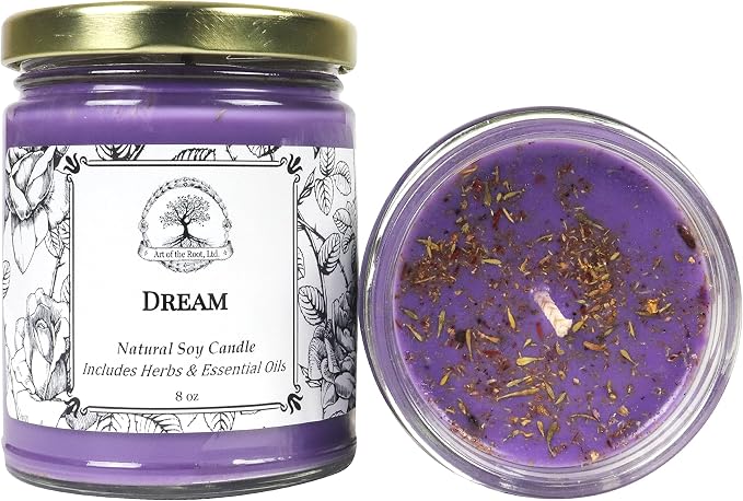 Dream Herbal Spell Candle | Handmade with Herbs & Essential Oils, Natural Soy Wax | Aromatherapy, Manifestation, Prophetic Dreams, Visions, Intuition & Insight | Wiccan, Pagan & Magick