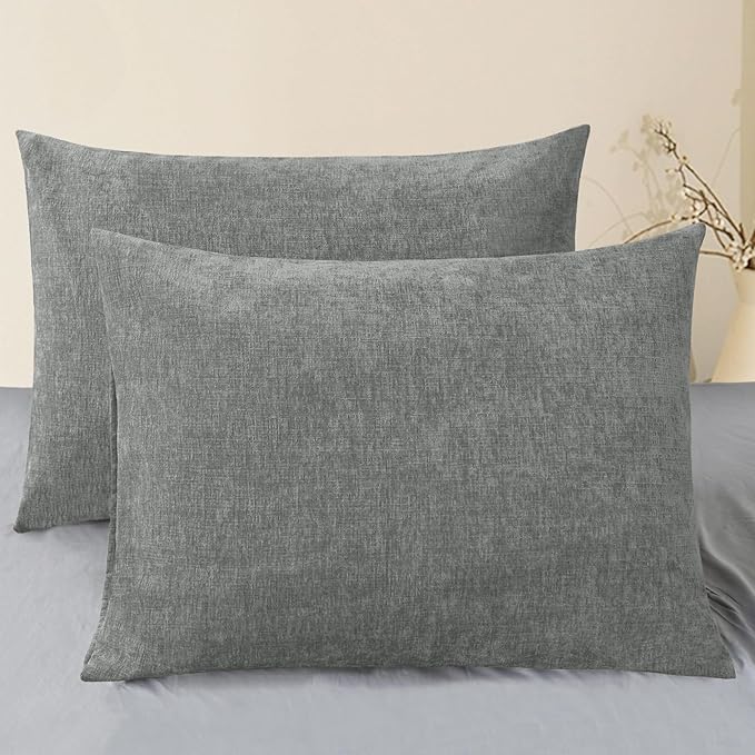 CaliTime Decorative Throw Pillow Covers 26 X 20 Inches Medium Grey | Pack of 2, Cozy Chenille Cushion Cases for Sofa Bed Living Room Farmhouse Home