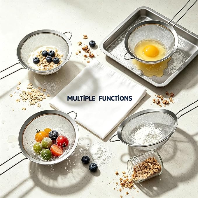 Anaeat Fine Mesh Strainers - Premium Stainless Steel Colander Sieve Sifters, with Durable Mesh and Sturdy Handle, Excellent for Sifting Dry ingredients, Flour, Pastas, Rice, Tea (9.45"）