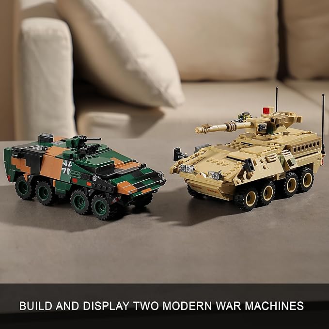 Boxer & Stryker Military Vehicles Building Sets Compatible with Lego, Armored Tank Model Kit for Kids, Great Army Toys for Boys and Girls, Teens Ages 8+