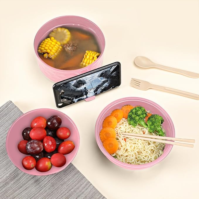 Microwave Ramen Cooker,Ramen Bowl With Chopsticks and Spoon,For Office College Dorm Room Essentials Instant Lunch Ideal for Shin and Buldak Noodle On The Go, Dishwasher-Safe,BPA-Free. (Pink)