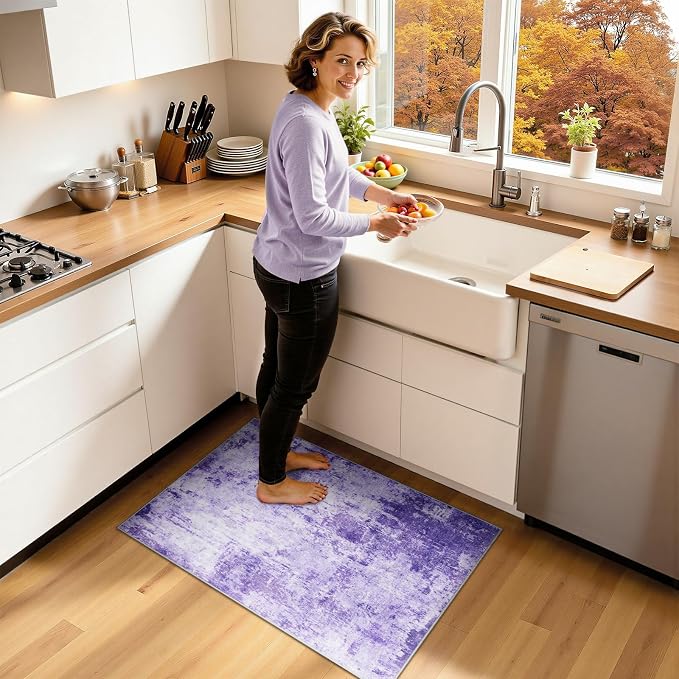 RELEANY Washable Area Rugs 2'x3' Non-Slip Modern Abstract Soft for Living Room Entryway Bedroom Kitchen, Print Pattern, Purple Gray Pink White