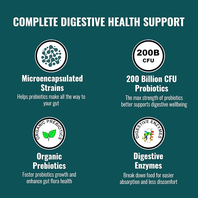 UpNourish Probiotics - 200 Billion CFUs for Men and Women, 15 Clinically Studied Strains, Prebiotics & Enzymes - 60 Vegan Capsules