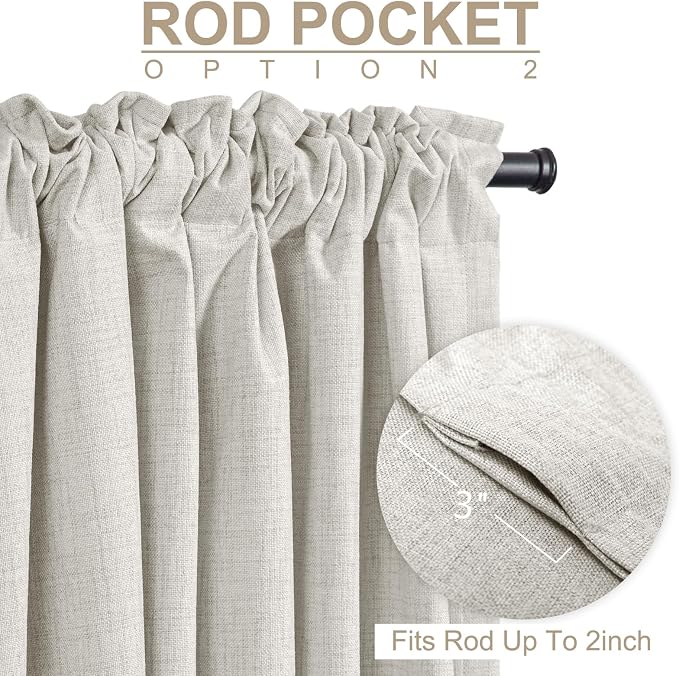 100% Blackout Shield Linen Blackout Curtains for Bedroom 108 Inches Long, Back Tab/Rod Pocket Living Room Drapes, Thermal Insulated Blackout Curtains 2 Panels Set, 50" W x 108" L, Beige