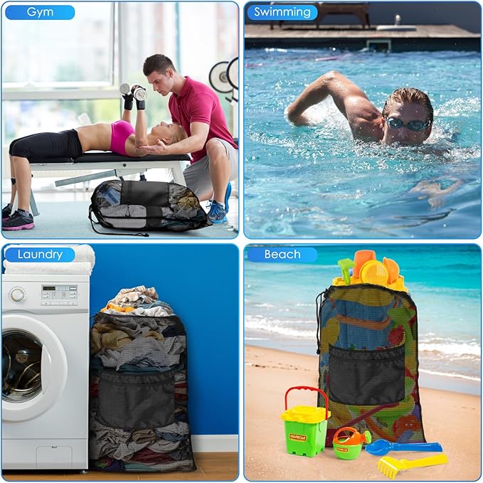 BROTOU Drawstring Backpack Gym String Bag with Pocket for Men Women Heavy Duty Mesh Bag Sport Equipment Bag for Swimming Yoga Beach Laundry