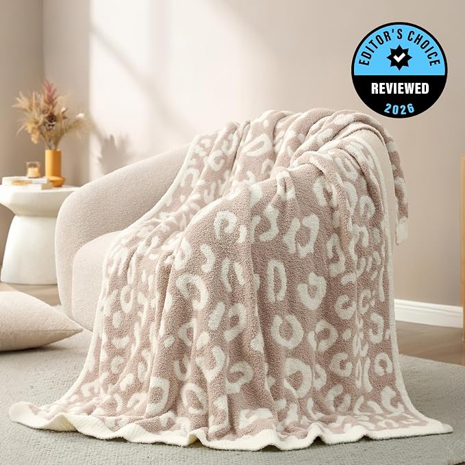 Snuggle Sac Leopard Throw Blanket for Couch Bed Sofa 50x70 inches, Reversible Beige Leopard Oversized Throw XL Ultra Soft Cozy Blankets for Women Mothers Birthday Gifts