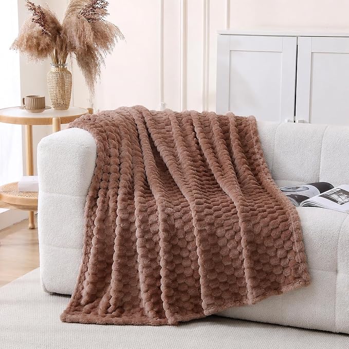 Fleece Throw Blanket, Light Brown, 50"×60" for Couch Sofa Bed | Super Soft Cozy Plush Microfiber Flannel, 3D Jacquard,Lightweight for mom woman