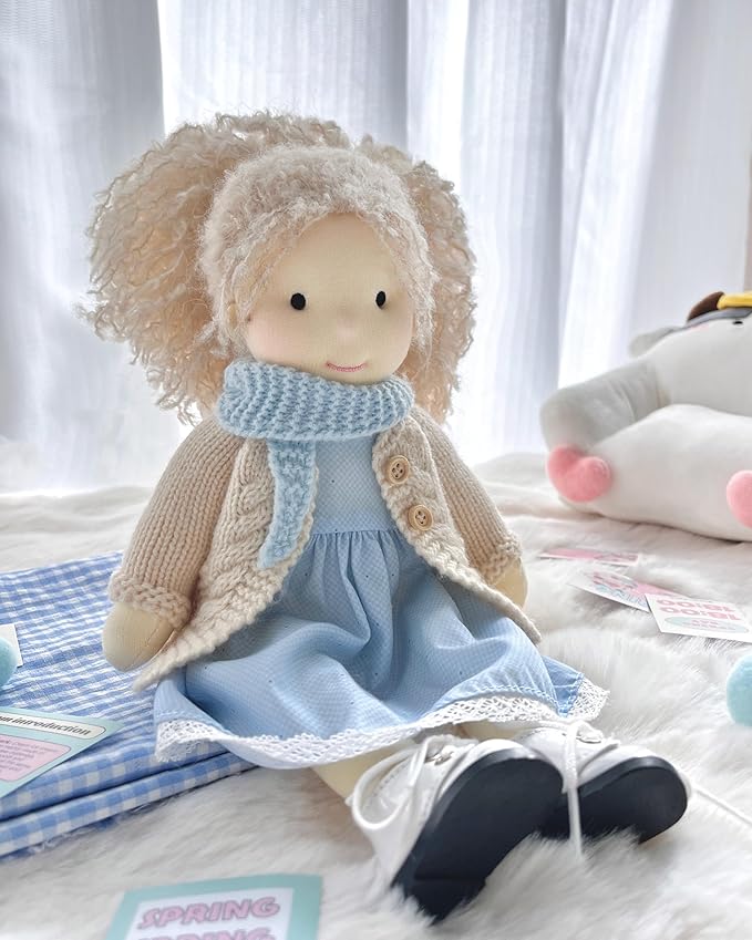 Handmade Waldorf Doll- Florke 12", Soft Girl Rag Doll with Cute Stuffed Plush, Ideal First Doll for Babies & Toddlers