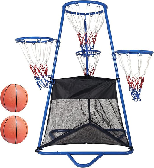 Garvee 4 Hoop Basketball Set for Toddlers, Indoor & Outdoor Play, Preschool Toy for Ages 3+, Includes 4 Basketballs and Air Pump, Fun Basketball Game for Kids