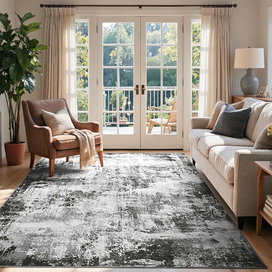 4x6 Ft Area Rugs for Living Room, Soft Non-Slip Washable Rugs Modern Abstract Pattern Carpet for Bedroom Indoor Floor Nursery Home Decor (Grey)