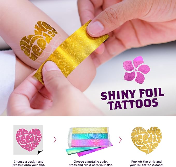 Pretty Me Glitter Tattoo Kit for Kids - Glitter & Metallic Fake Tattoos for Girls - Birthday Gift Ideas for Girl - Temporary Tattoo Set - Craft Kits Toys for Ages 6 7 8 9 10 11 Year Old - Cool Gifts
