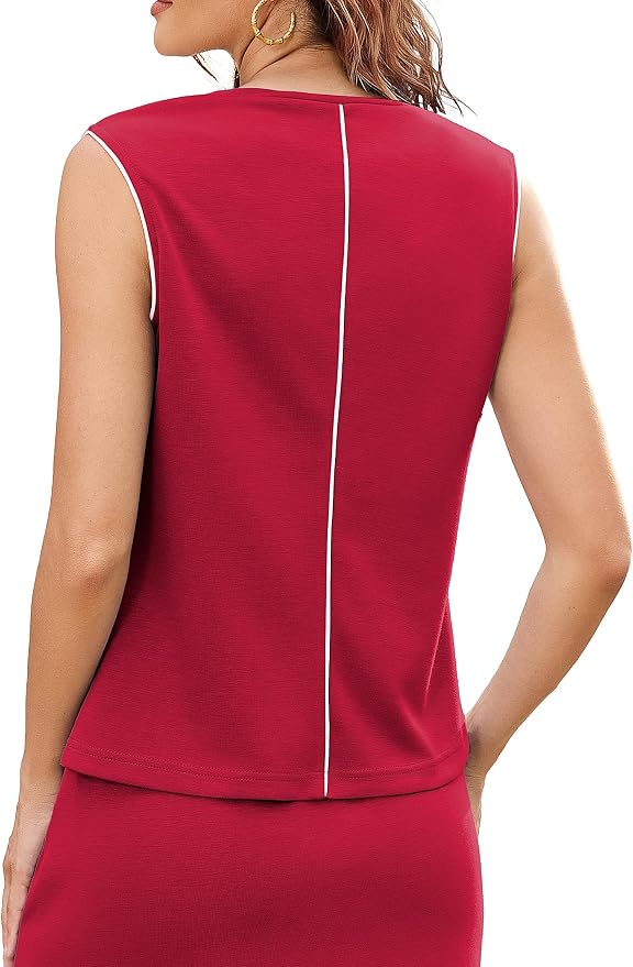 Womens 2 Piece Skirt Sets Summer Sleeveless Travel Outfit | Color Block Tennis Skort Sets, Built-In Shorts with Pockets, Aiportl Vacation Athletic Matching Sets
