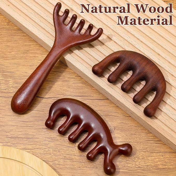 ProSuites 3 Pcs Wooden Head Scalp Massager Comb, Head Massage Tool for Relaxation Hair Gua Sha Comb for Mother,Gaughter,Wife
