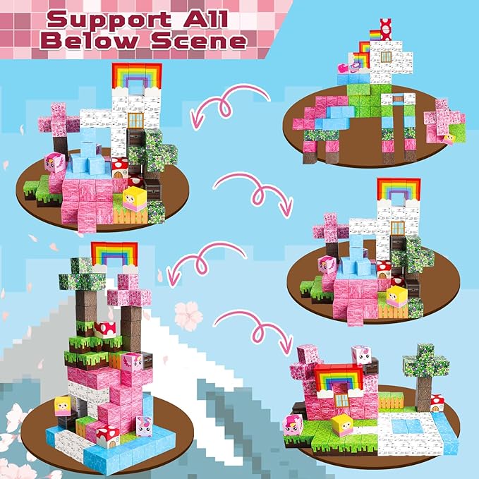 Magnetic Blocks - 100PCS Building Blocks Unicorn Cubes - Toys for Montessori Toddler Christmas Birthday Gifts - STEM Sensory Toys for 3 4 9 10 Year Old Girl