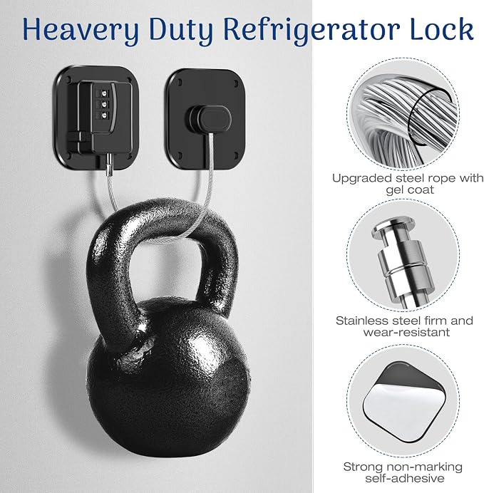 Fridge Refrigerator Lock with Combination, Heavy Duty Lock for Cabinet, Drawers, Closet, Safety Easy Install No Keys Needed (Black-4Pack)