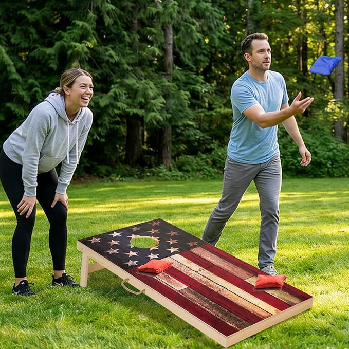Sportdo 4x2 ft Solid Wood Cornhole Set with 8 Bean Bags, Regulation Size Cornhole Board Set for Adults, Cornhole Game Set for Tailgate Backyard Toss Games Indoor&Outdoor Activities