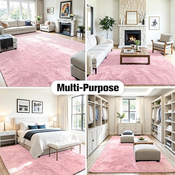 4x6 Area Rug for Living Room, Ultra Soft Fluffy Pink Rugs for Bedroom, Non Slip Large Shag Carpet, Fuzzy Plush Nursery Rug, Thick Washable Indoor Floor Carpets for Kids Office Dorm Home Decor