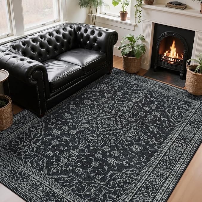 Washable Rugs 8x10 Area Rugs for Living Room,Bedroom,Dining Room- Soft Low Pile Stain-Resistant Carpet with Non-Slip Rubber Backing,Large Vintage Area Rug for Farmhouse Nursery Home Office Decor | Ultra Soft Low Pile Faux Wool,Non-Slip & Non-Shedding,S...