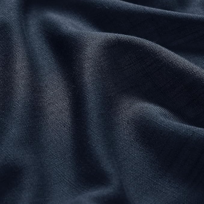 Navy Blue Linen Textured 96 Inch Curtains 2 Panel Set Back Tab Rod Pocket Semi Sheer Boho Room Decor Aesthetic Curtains Indigo Blue Burlap Look Curtain Drapes for Living Room Bedroom 8Ft 40x96 Inch