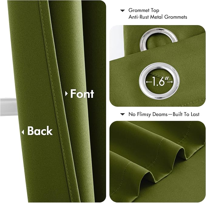 MIULEE Blackout Curtains for Bedroom 2 Panel 40"x54" Long Light Olive Green | Thermal Insulated, Living Room Darkening Grommet Drapes, Noise Reducing, Light Blocking Window Treatments