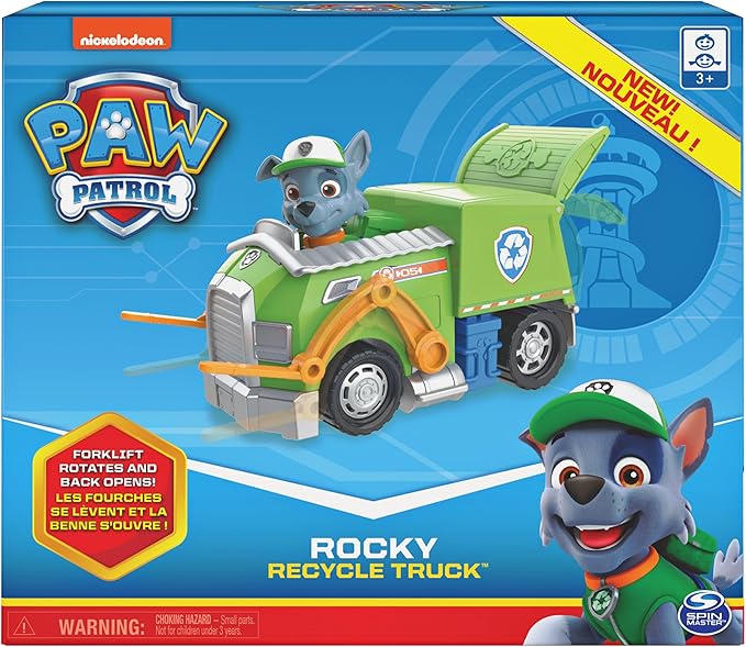 Paw Patrol, Rocky’s Recycle Truck Vehicle with Collectible Figure, Preschool Toys for Boys & Girls Ages 3 and Up