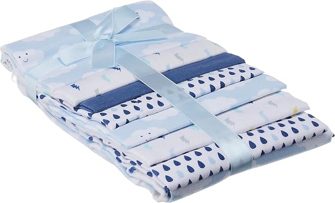 Luvable Friends Unisex Baby Cotton Flannel Receiving Blankets, Boy Clouds 7-Pack, One Size