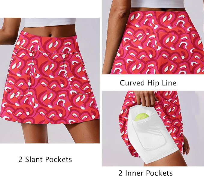 PINSPARK 17" Golf Skorts for Woman High Waisted Tennis Skirt with 4 Pockets | Lightweight, Quick Dry, 4-Way Strecth, Breathable, Tummy Control, UPF 50+ Athletic Skort for Workout, Pickleball, Gym, Casual