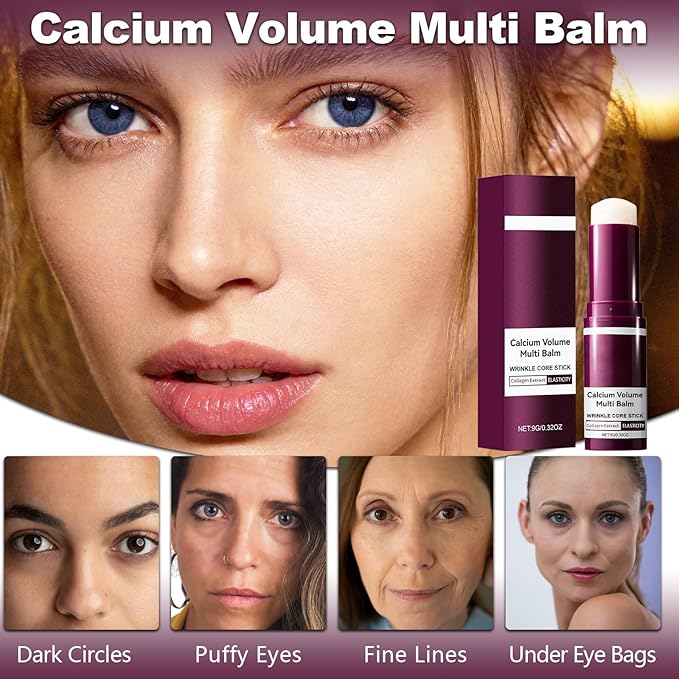 KUNAL 2pcs Calcium Multi Balm Stick with Facial Roller Set,Calcium Volume Multi Balm,Wrinkle Core Stick, Korean Collagen Moisturing,Hydrating, Firming Skin, Suitable for Eyes, Neck, Face