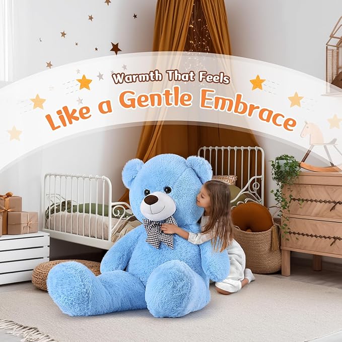 MorisMos Bow Tie Giant Teddy Bear 4 Feet, 47inch Stuffed Animal Big Teddy Bear Plush, Classic Girlfriend Boyfriend Gift, Blue
