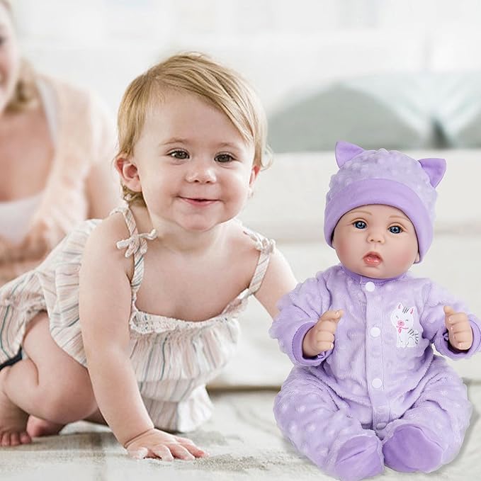 Milidool Lifelike Reborn Baby Dolls Girl-18 inch Realistic Newborn Baby Dolls, Nice Gift for for Kids Age 3 +,Purple Clothes