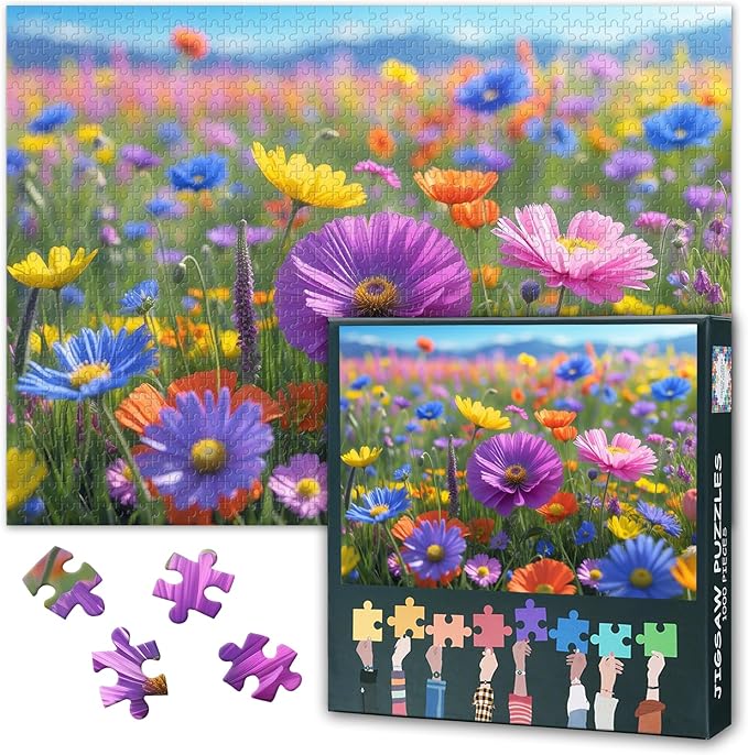Jigsaw Puzzle 1000 Pieces for Adults, Colorful Meadow of Flowers Adult Jigsaw Puzzles, Flowers 1000 Piece Jigsaw Puzzle Challenging Game Toys, Finished Size 19.5 x 27.5 Inch