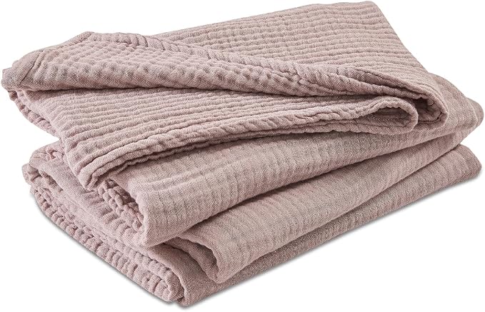 EMME Cotton Muslin Queen Blanket Bed Layering Bedspread Coverlet Breathable Gauze Soft Lightweight Blankets (Heather Dusty Pink, 90"x90")