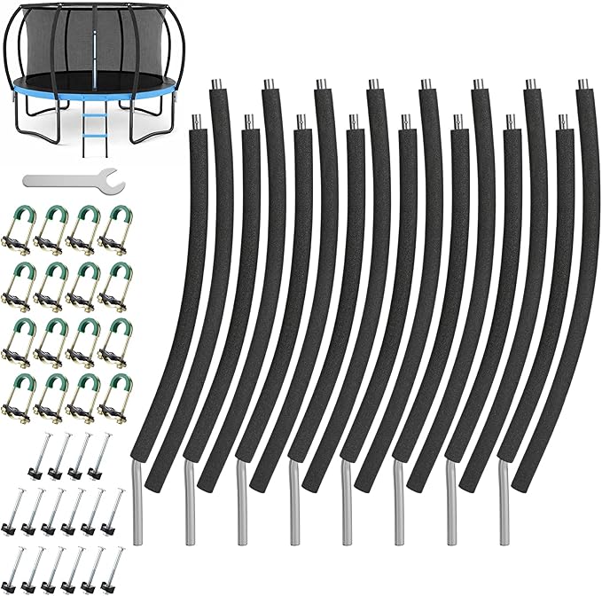 Trampoline Poles Replacement, Fit for 8-16ft Frame, Universal Curved Enclosure Net Pole, Includes Mounting Hardware & Foam Cover, 2 Installation Options