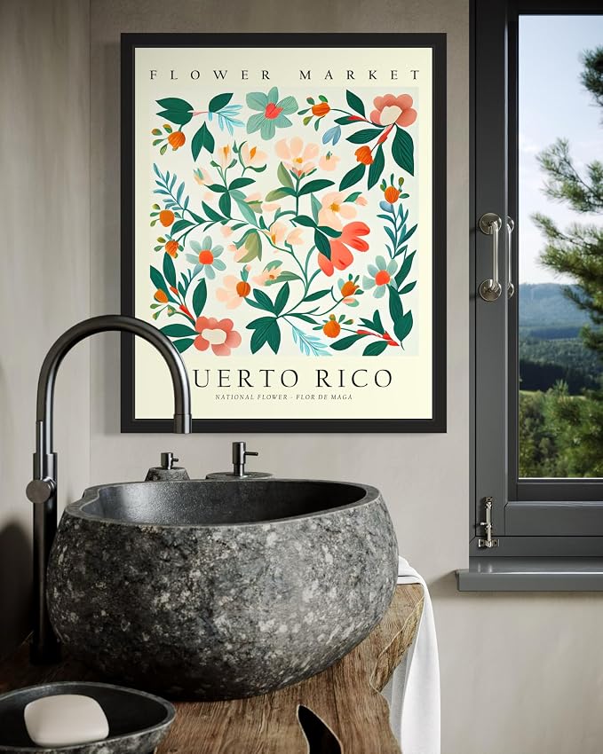 Puerto Rico, Flor De Maga Art Print Poster, Flower Market Wall Art, Floral Artwork Decor for Bedroom, Kitchen, Bathroom, Livingroom Decoration 52 (Puerto Rico, Flor De Maga, 10"L x 8"W, Unframed)